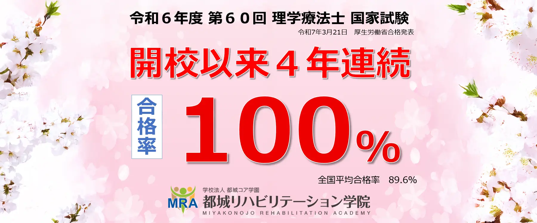 都城リハビリテーション学院 国家試験合格100%、就職率100%